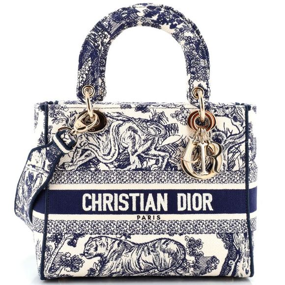 Christian Dior Toile de Jouy Lady D-Lite Bag Embroidered Canvas Blue - Picture 1 of 6